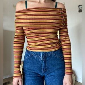 Free people off the shoulder orange and yellow long sleeve